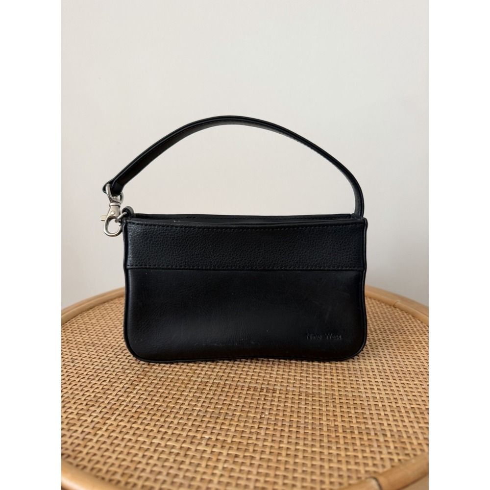 Nine West Black Pebbled Leather Small Bag Clutch Removable Strap Purse